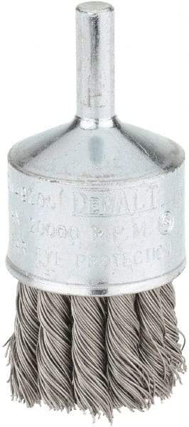 DeWALT - 1" Brush Diam, Knotted, End Brush - 1/4" Diam Steel Shank, 1/4" Pilot Diam, 20,000 Max RPM - Exact Industrial Supply