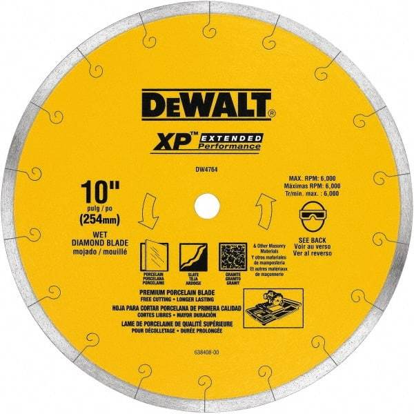 DeWALT - 10" Diam, 5/8" Arbor Hole Diam, Wet & Dry Cut Saw Blade - Diamond-Tipped, Standard Round Arbor - Exact Industrial Supply