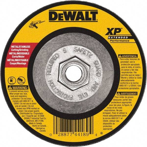 DeWALT - 24 Grit, 6" Wheel Diam, 1/8" Wheel Thickness, Type 27 Depressed Center Wheel - Zirconia Alumina, Resinoid Bond, 10,100 Max RPM, Compatible with Angle Grinder - Exact Industrial Supply