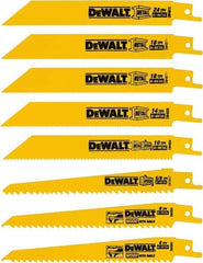 DeWALT - 8 Pieces, 4" to 6" Long x 0.04" Thickness, Bi-Metal Reciprocating Saw Blade Set - Straight Profile, 4 to 24 Teeth, Toothed Edge - Exact Industrial Supply