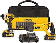 DeWALT - 2 Piece 20 Volt Cordless Tool Combination Kit - Includes 1/4" Impact Driver, Reciprocating Saw, Fast Charger, Contractor Bag & Belt Hook, Lithium-Ion - Exact Industrial Supply