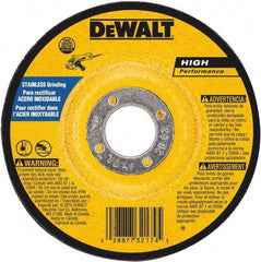 DeWALT - 30 Grit, 5" Wheel Diam, 1/4" Wheel Thickness, 7/8" Arbor Hole, Type 27 Depressed Center Wheel - Aluminum Oxide, 12,200 Max RPM, Compatible with Angle Grinder - Exact Industrial Supply