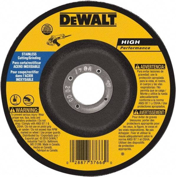 DeWALT - 30 Grit, 9" Wheel Diam, 1/8" Wheel Thickness, 7/8" Arbor Hole, Type 27 Depressed Center Wheel - Aluminum Oxide, 6,600 Max RPM, Compatible with Angle Grinder - Exact Industrial Supply