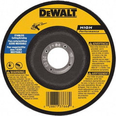 DeWALT - 30 Grit, 6" Wheel Diam, 1/8" Wheel Thickness, 7/8" Arbor Hole, Type 27 Depressed Center Wheel - Aluminum Oxide, 10,100 Max RPM, Compatible with Angle Grinder - Exact Industrial Supply