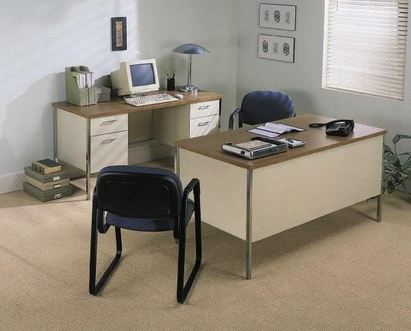 Hon - Plastic Laminated Top Left Return Desk - Mahogany/Charcoal - Exact Industrial Supply