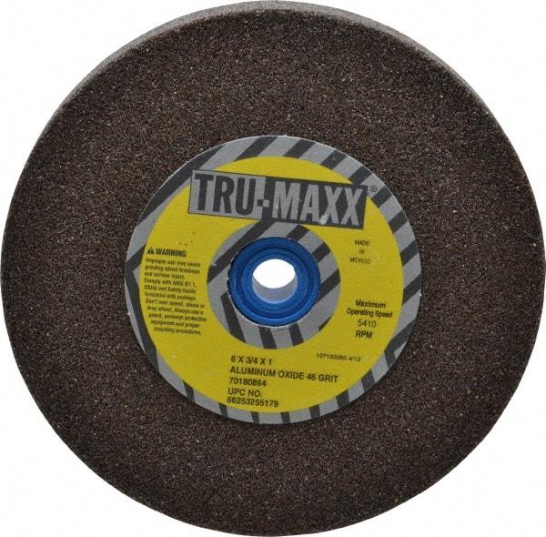 Tru-Maxx - 46 Grit Aluminum Oxide Bench & Pedestal Grinding Wheel - 6" Diam x 1" Hole x 3/4" Thick, 5410 Max RPM, O Hardness, Coarse Grade , Vitrified Bond - Exact Industrial Supply