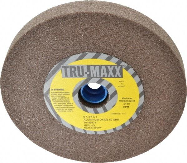 Tru-Maxx - 60 Grit Aluminum Oxide Bench & Pedestal Grinding Wheel - 6" Diam x 1" Hole x 3/4" Thick, 5410 Max RPM, O Hardness, Medium Grade , Vitrified Bond - Exact Industrial Supply