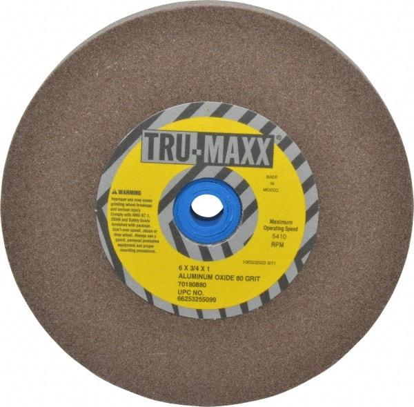 Tru-Maxx - 80 Grit Aluminum Oxide Bench & Pedestal Grinding Wheel - 6" Diam x 1" Hole x 3/4" Thick, 5410 Max RPM, O Hardness, Medium Grade , Vitrified Bond - Exact Industrial Supply
