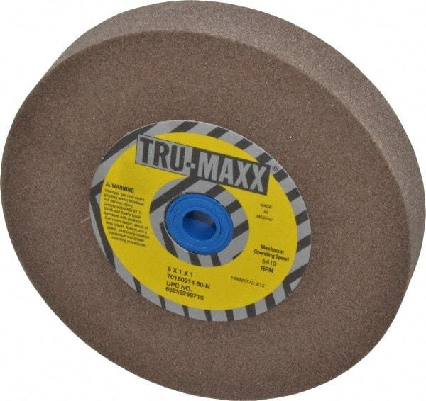 Tru-Maxx - 80 Grit Aluminum Oxide Bench & Pedestal Grinding Wheel - 6" Diam x 1" Hole x 1" Thick, 5410 Max RPM, O Hardness, Medium Grade , Vitrified Bond - Exact Industrial Supply