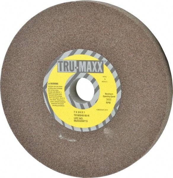 Tru-Maxx - 60 Grit Aluminum Oxide Bench & Pedestal Grinding Wheel - 7" Diam x 1" Hole x 3/4" Thick, 3600 Max RPM, O Hardness, Medium Grade , Vitrified Bond - Exact Industrial Supply