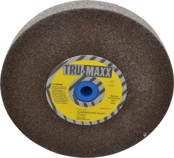 Tru-Maxx - 46 Grit Aluminum Oxide Bench & Pedestal Grinding Wheel - 7" Diam x 1" Hole x 1" Thick, 3600 Max RPM, O Hardness, Coarse Grade , Vitrified Bond - Exact Industrial Supply