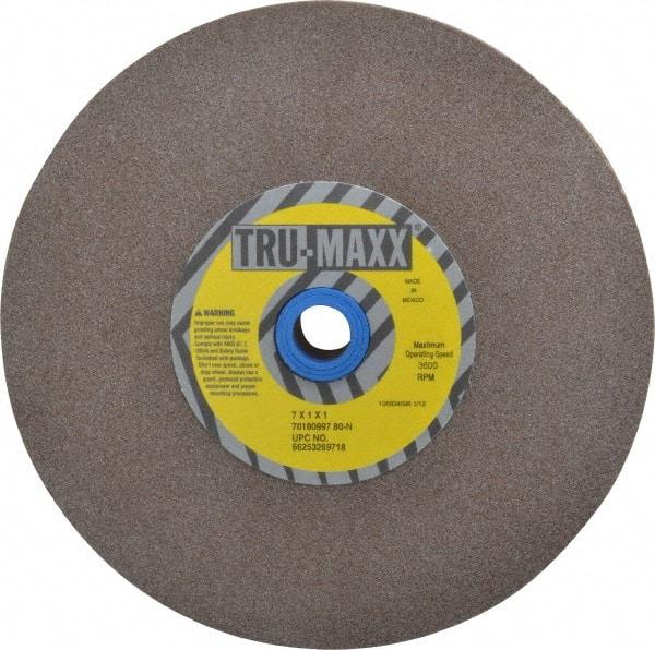Tru-Maxx - 80 Grit Aluminum Oxide Bench & Pedestal Grinding Wheel - 7" Diam x 1" Hole x 1" Thick, 3600 Max RPM, O Hardness, Medium Grade , Vitrified Bond - Exact Industrial Supply