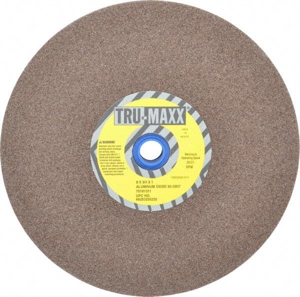 Tru-Maxx - 60 Grit Aluminum Oxide Bench & Pedestal Grinding Wheel - 8" Diam x 1" Hole x 3/4" Thick, 3600 Max RPM, O Hardness, Medium Grade , Vitrified Bond - Exact Industrial Supply