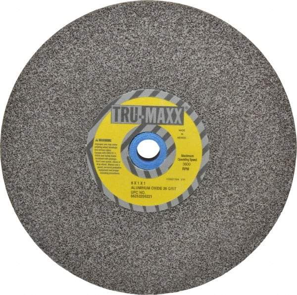 Tru-Maxx - 36 Grit Aluminum Oxide Bench & Pedestal Grinding Wheel - 8" Diam x 1" Hole x 1" Thick, 3600 Max RPM, O Hardness, Very Coarse Grade , Vitrified Bond - Exact Industrial Supply