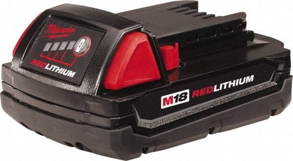 Milwaukee Tool - 18 Volt Lithium-Ion Power Tool Battery - 1.5 Ahr Capacity, 1/2 hr Charge Time, Series M18 RED - Exact Industrial Supply