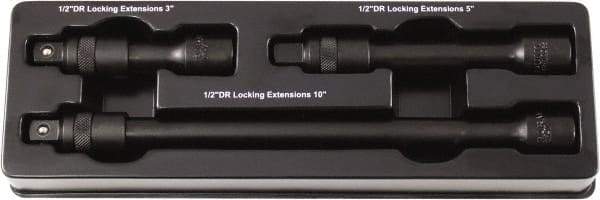 Paramount - 1/2" Drive Socket Impact Locking Extension Set - 3 Pieces, Includes 3, 5, 10" Lengths - Exact Industrial Supply