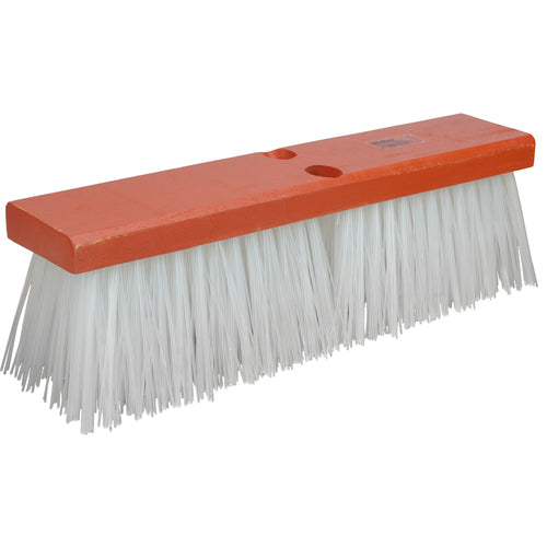 16″ Street Broom, 4″ Trim Length, White Polypropylene Fill, Orange Block - Exact Industrial Supply