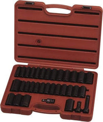 Paramount - 33 Piece 1/2" Drive Standard Deep Impact Socket Set - 6 Points, 3/8 to 1-1/4", 10 to 27mm, Inch/Metric Measurement Standard - Exact Industrial Supply