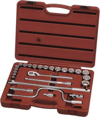 Paramount - 26 Piece 1/2" Drive Chrome Vanadium Finish Socket Set - 12 Points, 3/8" to 1-1/4" Range, Inch Measurement Standard - Exact Industrial Supply