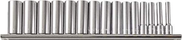 Paramount - 15 Piece 1/2" Drive Chrome Vanadium Finish Deep Well Socket Set - 12 Points, 3/8" to 1-1/4" Range, Inch Measurement Standard - Exact Industrial Supply