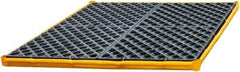 UltraTech - 55 Gal Sump, 2,400 Lb Capacity, 4 Drum, Polyethylene Spill Deck or Pallet - 48" Long x 48" Wide x 7" High, Yellow and Black, Drain Included, Low Profile, 2 x 2 Drum Configuration - Exact Industrial Supply
