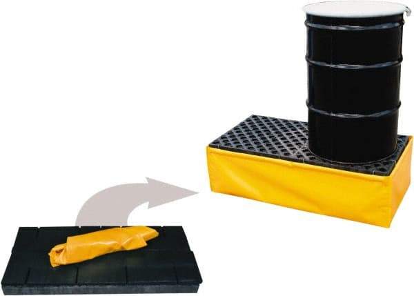 UltraTech - 55 Gal Sump, 1,200 Lb Capacity, 2 Drum, Polyethylene Spill Deck or Pallet - 48" Long x 24" Wide x 14" High, Yellow and Black, Drain Included, Inline Drum Configuration - Exact Industrial Supply