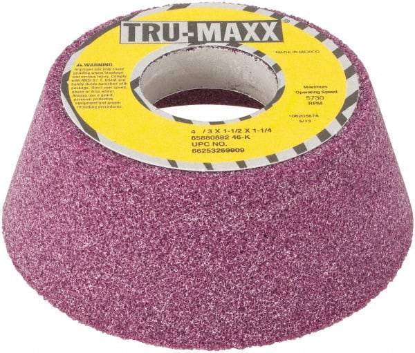 Tru-Maxx - 4" Diam x 1-1/4" Hole x 1-1/2" Thick, K Hardness, 46 Grit Surface Grinding Wheel - Aluminum Oxide, Type 11, Coarse Grade, Vitrified Bond, No Recess - Exact Industrial Supply