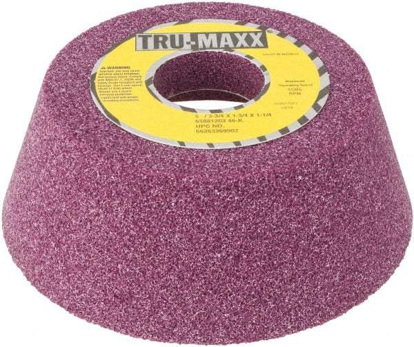 Tru-Maxx - 5" Diam x 1-1/4" Hole x 1-3/4" Thick, K Hardness, 46 Grit Surface Grinding Wheel - Aluminum Oxide, Type 11, Coarse Grade, Vitrified Bond, No Recess - Exact Industrial Supply