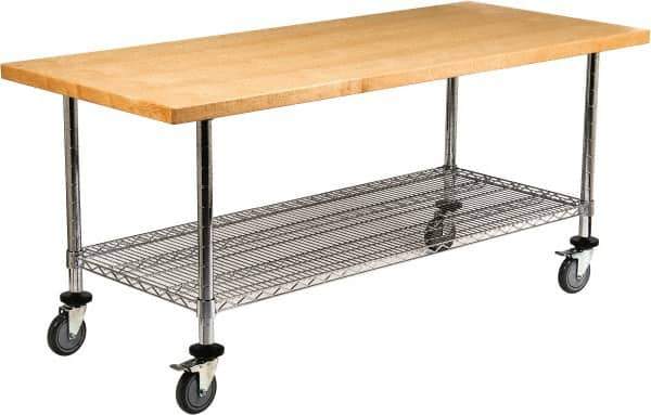 Value Collection - Wood Top Worktable Work Bench - Laminated Maple Top / Chrome Wire Shelf and Legs, Chrome, 72" Long x 30" Deep x 30" High - Exact Industrial Supply