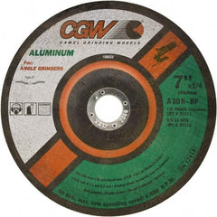 Camel Grinding Wheels - 30 Grit, 5" Wheel Diam, 1/4" Wheel Thickness, 7/8" Arbor Hole, Type 27 Depressed Center Wheel - Medium Grade, Aluminum Oxide, Resinoid Bond, 12,250 Max RPM - Exact Industrial Supply