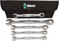 Wera - 4 Piece, 7/16" to 3/4", 12 Point Combination Wrench Set - Inch Measurement Standard, Satin Finish, Comes in Cordura Nylon Roll - Exact Industrial Supply