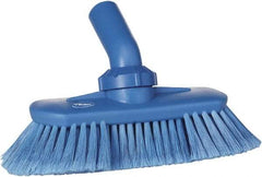 Vikan - 1-1/2" Bristle Length, Polyester Wash Brush - 7-3/4" Long x 3" Wide Head, 8" OAL, European Threaded Handle, Blue, Polypropylene Block, Flagged - Exact Industrial Supply