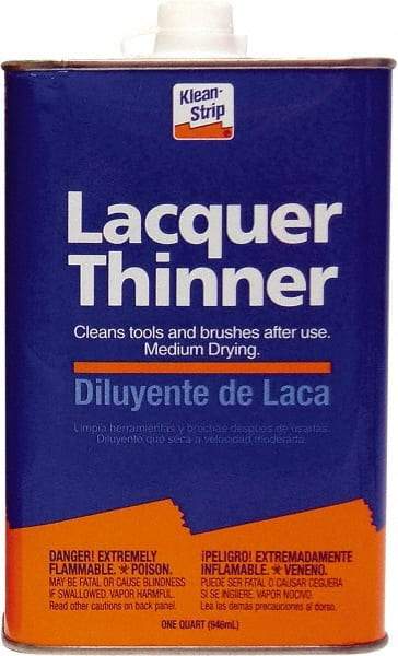 Klean-Strip - 1 Qt Lacquer Thinner SCAQMD - 24 gL VOC Content, Comes in Metal Can - Exact Industrial Supply