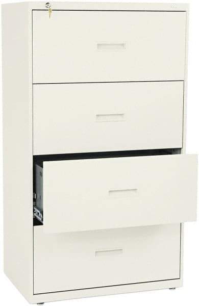 Basyx - 30" Wide x 53-1/4" High x 19-1/4" Deep, 4 Drawer Lateral File - Steel, Putty - Exact Industrial Supply