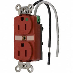 Hubbell Wiring Device-Kellems - 125V 15A NEMA 5-15R Hospital Grade Red Straight Blade Duplex Receptacle - Exact Industrial Supply