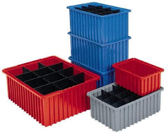 Akro-Mils - 0.61 Cu Ft, 30 Lb Load Capacity Gray Polyethylene Dividable Container - Stacking, 22.4" Long x 17.4" Wide x 4" High - Exact Industrial Supply