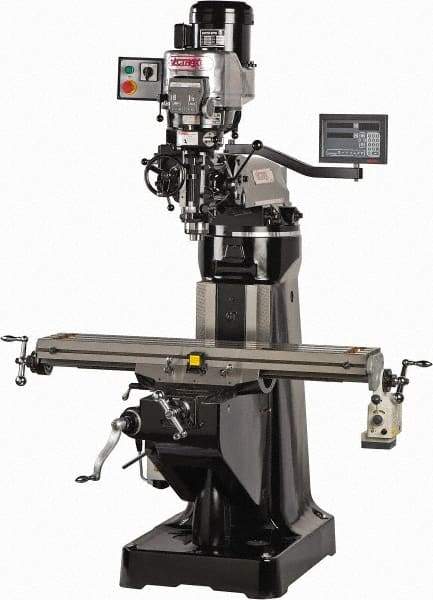 Vectrax - 9" Table Width x 48" Table Length, Variable Speed Pulley Control, 3 Phase Knee Milling Machine - R8 Spindle Taper, 3 hp - Exact Industrial Supply