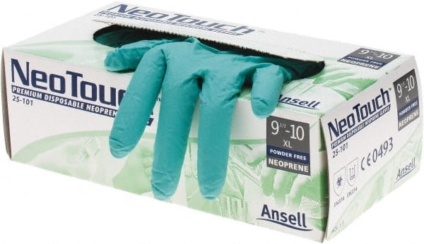 Disposable Gloves: Neoprene Green, 9-1/2″ Length, Textured Fingers, Static Dissipative