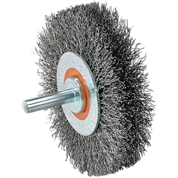 WALTER Surface Technologies - 2" OD, 1/4" Shank Diam, Crimped Stainless Steel Wheel Brush - 5/8" Face Width, 0.0118" Filament Diam, 25,000 RPM - Exact Industrial Supply