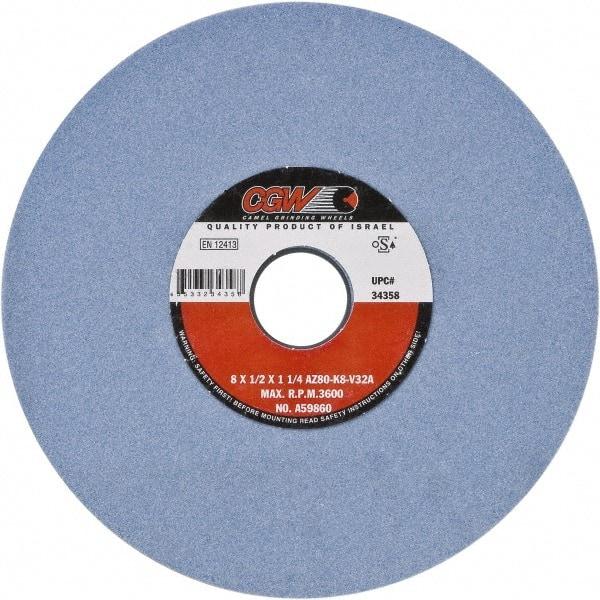 Camel Grinding Wheels - 8" Diam x 1-1/4" Hole x 3/4" Thick, J Hardness, 60 Grit Surface Grinding Wheel - Aluminum Oxide, Type 5, Medium Grade, Vitrified Bond, One-Side Recess - Exact Industrial Supply