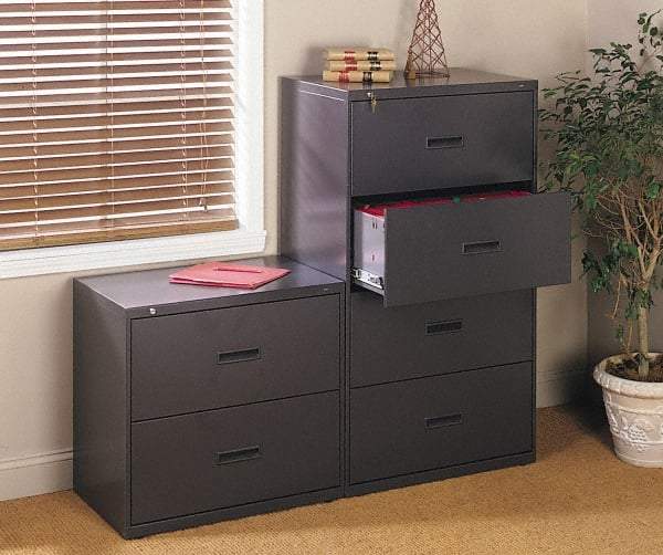 Hon - 36" Wide x 53-1/4" High x 19-1/4" Deep, 4 Drawer Lateral File with Lock - Steel, Black - Exact Industrial Supply