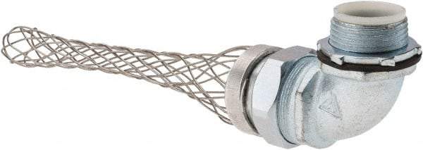Woodhead Electrical - Liquidtight, Elbow Strain Relief Cord Grip - 1 NPT Thread, 5-1/4" Long, Iron & Zinc-plated Steel - Exact Industrial Supply