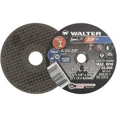 WALTER Surface Technologies - 3" 24 Grit Aluminum Oxide Cutoff Wheel - 1/2" Thick, 3/8" Arbor, 25,470 Max RPM, Use with Die Grinders - Exact Industrial Supply