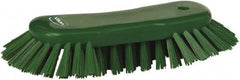 Vikan - 1.3" Bristle Length, Polyester Utility Scrub Brush - 7-3/4" Long x 3" Wide Head, 8" OAL, European Threaded Handle, Green, Polypropylene Block - Exact Industrial Supply