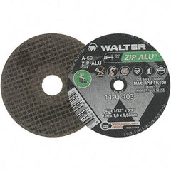 WALTER Surface Technologies - 4" 60 Grit Aluminum Oxide Cutoff Wheel - 1/32" Thick, 3/8" Arbor, 19,100 Max RPM, Use with Angle Grinders - Exact Industrial Supply
