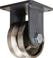 Hamilton - 8" Diam x 4" Wide, Forged Steel Rigid Caster - 15,000 Lb Capacity, Top Plate Mount, 8-1/2" x 8-1/2" Plate, Tapered Roller Bearing - Exact Industrial Supply