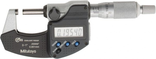 Mitutoyo - Digimatic Outside Micrometer, 0-1 In/0-25.4mm Measuring Range - Exact Industrial Supply