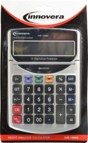 innovera - 12-Digit Portable Calculator - 18mm Display Size, White, Solar & Battery Powered, 7" Long x 4-3/4" Wide - Exact Industrial Supply