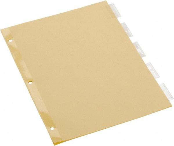 UNIVERSAL - 8-1/2 x 11" 5 Tabs, Single Sided Clear Mylar Reinforced Binding Edge, Insertable Tab Economy Indexes - Clear Tabs, Buff Folder - Exact Industrial Supply