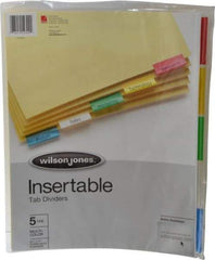 UNIVERSAL - 8-1/2 x 11" 5 Tabs, Single Side Gold Mylar Reinforced, Insertable Extended Tab Indexes - Multicolor Tabs, Buff Folder - Exact Industrial Supply